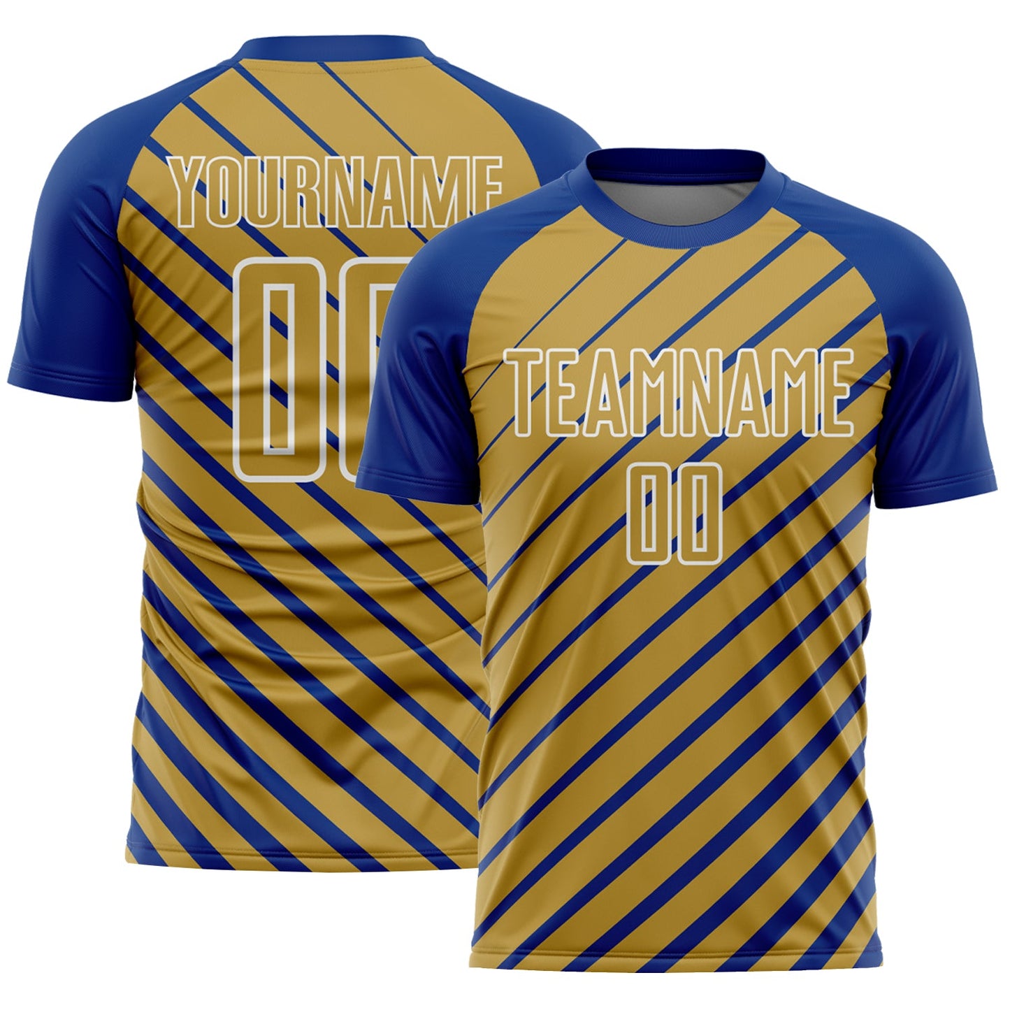 Custom Royal Old Gold-White Lines Sublimation Soccer Uniform Jersey - Main View