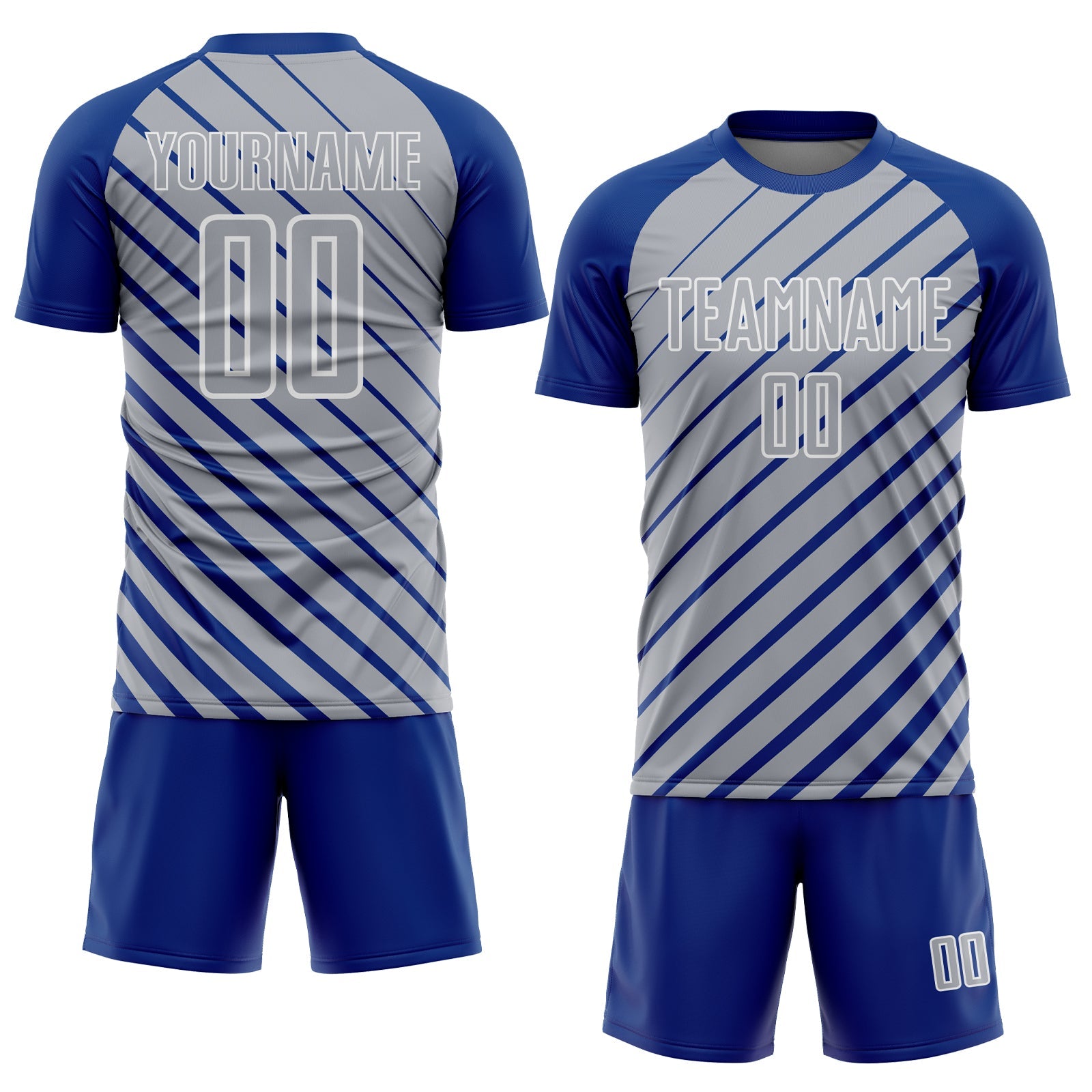 Custom Royal Gray-White Lines Sublimation Soccer Uniform Jersey view 2