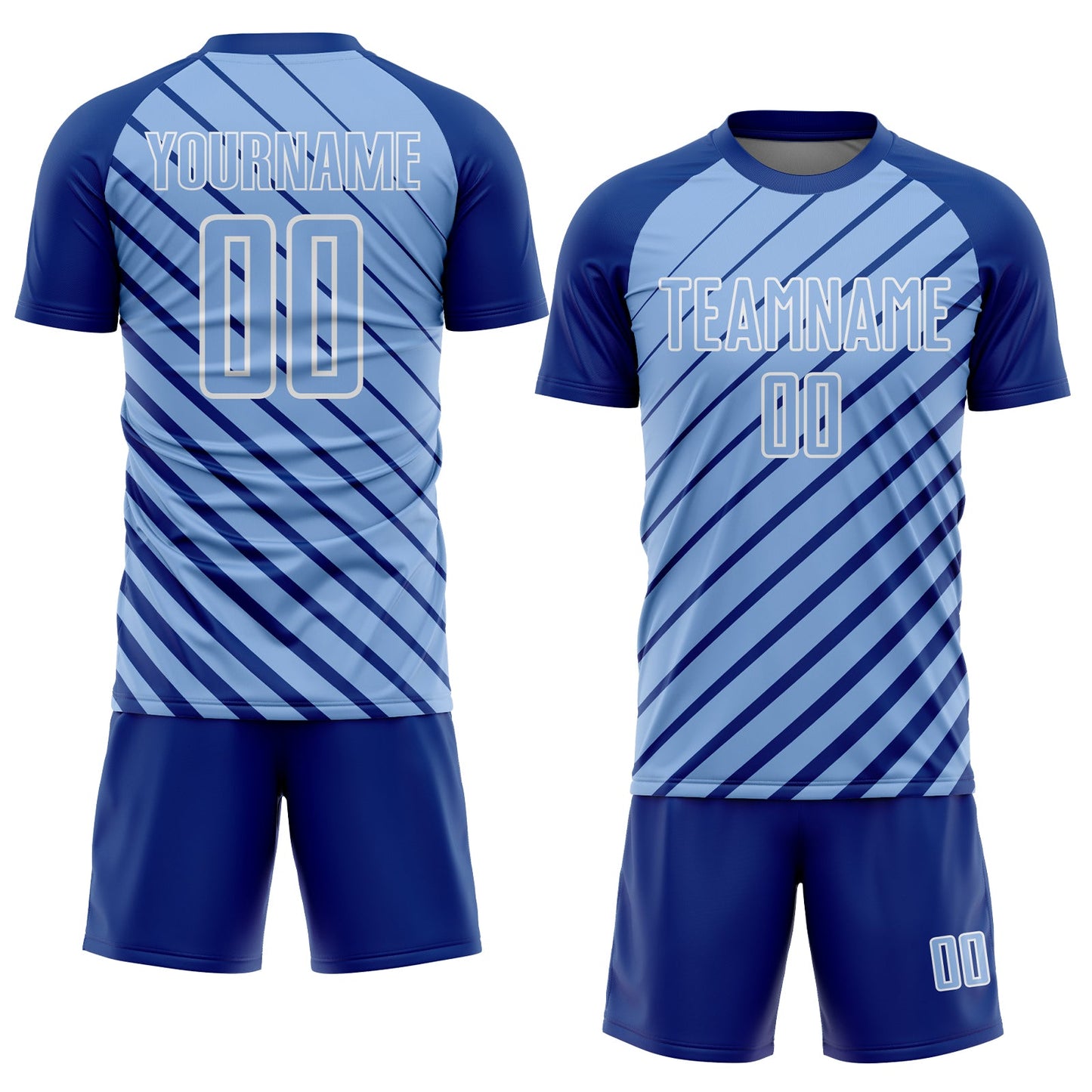 Custom Royal Light Blue-White Lines Sublimation Soccer Uniform Jersey view 2