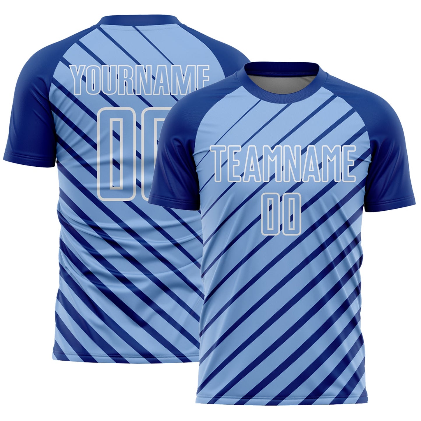 Custom Royal Light Blue-White Lines Sublimation Soccer Uniform Jersey - Main View