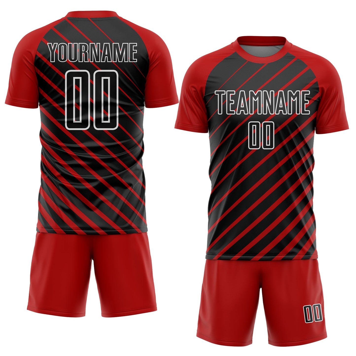 Custom Red Black-White Lines Sublimation Soccer Uniform Jersey view 2