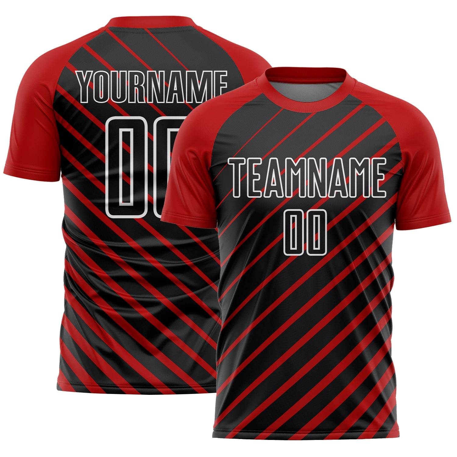 Custom Red Black-White Lines Sublimation Soccer Uniform Jersey - Main View