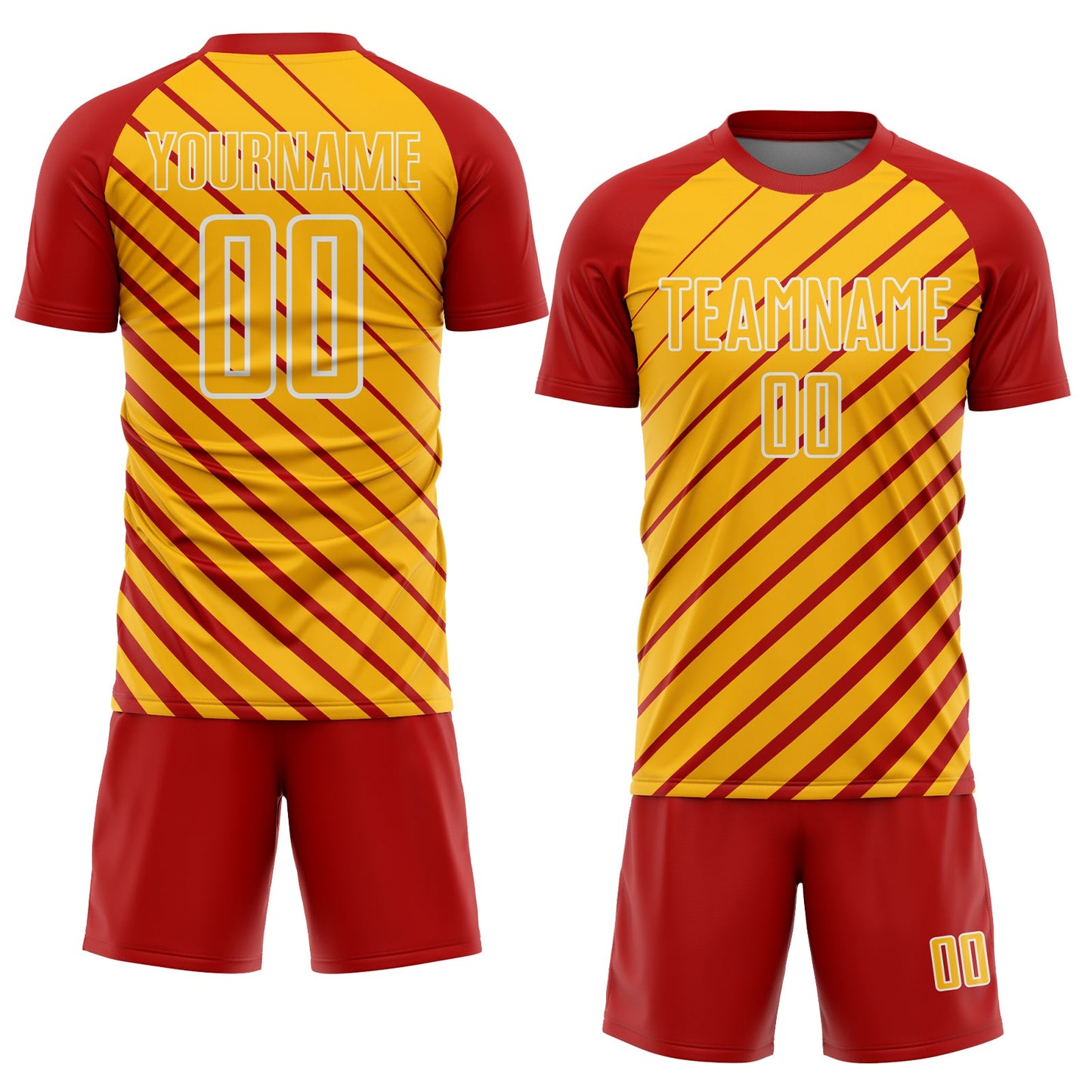 Custom Red Gold-White Lines Sublimation Soccer Uniform Jersey view 2