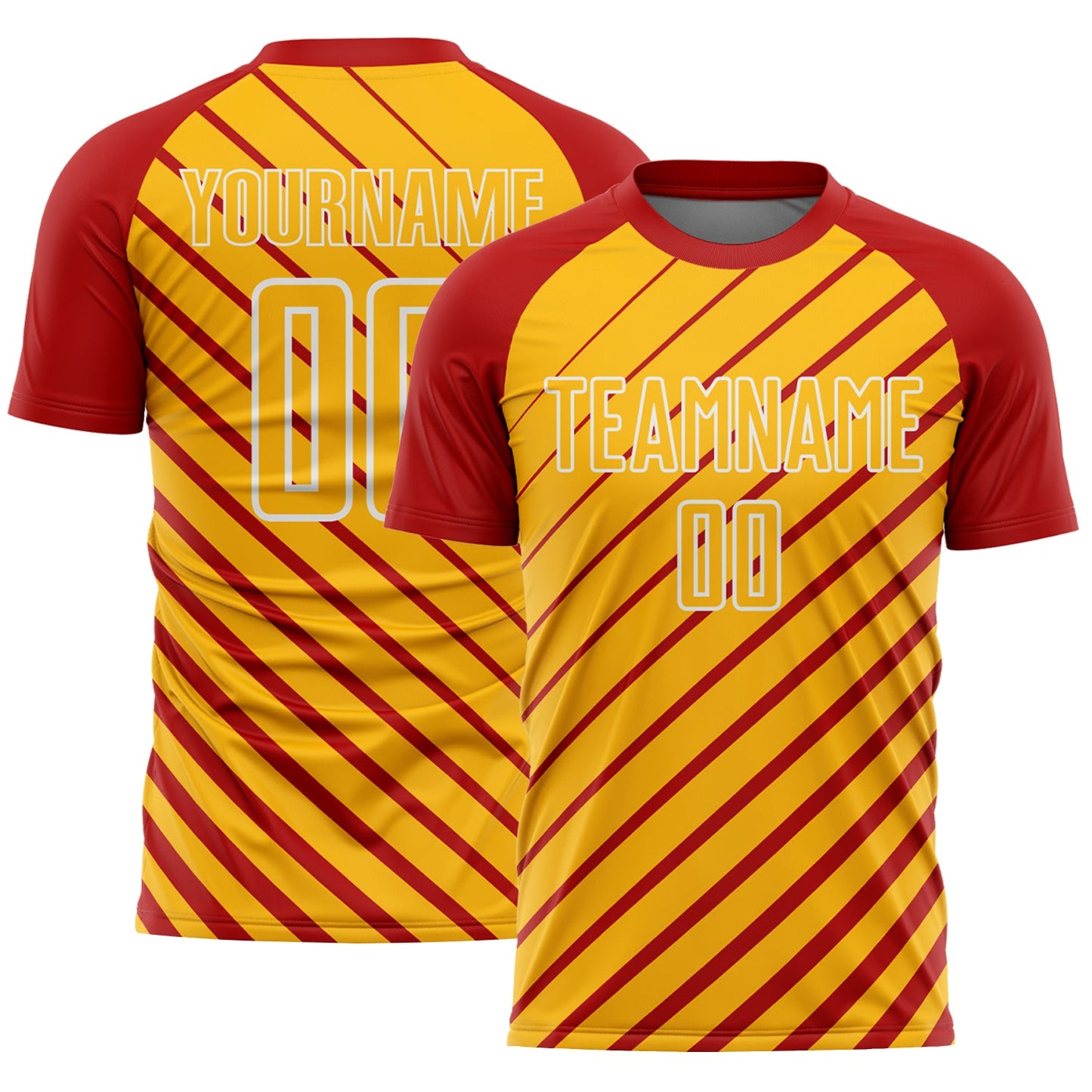 Custom Red Gold-White Lines Sublimation Soccer Uniform Jersey - Main View