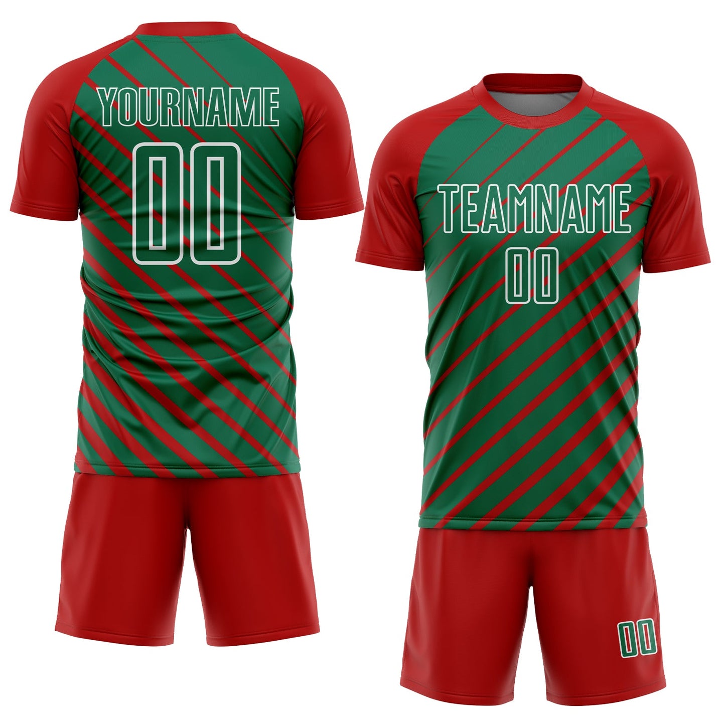 Custom Red Kelly Green-White Lines Sublimation Soccer Uniform Jersey view 2