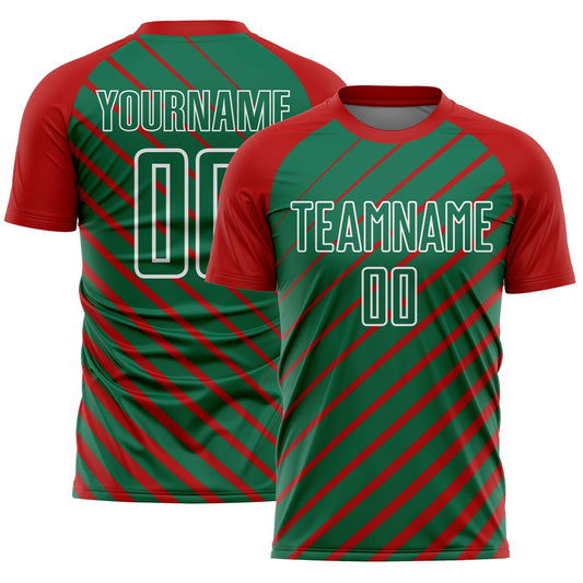 Custom Red Kelly Green-White Lines Sublimation Soccer Uniform Jersey - Main View