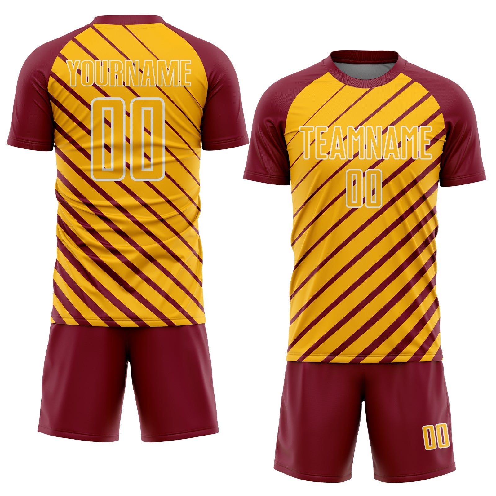 Custom Crimson Gold-White Lines Sublimation Soccer Uniform Jersey view 2