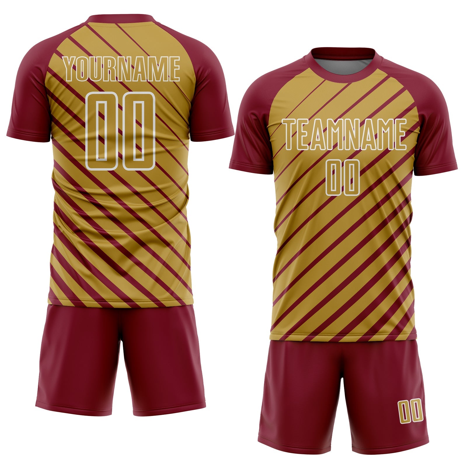 Custom Crimson Old Gold-White Lines Sublimation Soccer Uniform Jersey view 2