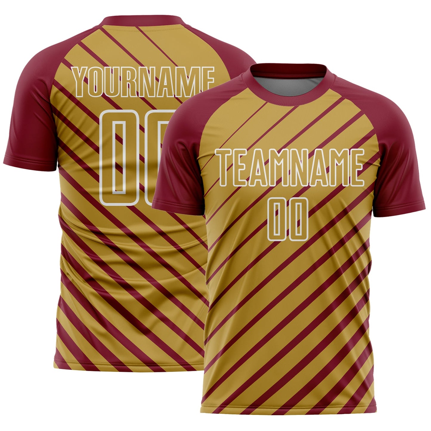 Custom Crimson Old Gold-White Lines Sublimation Soccer Uniform Jersey - Main View