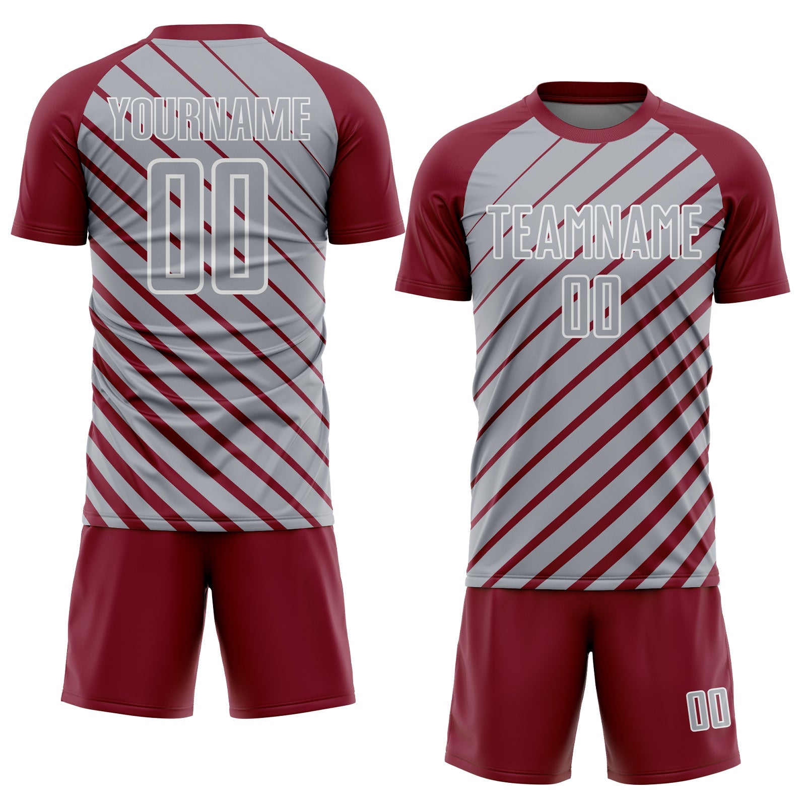 Custom Crimson Gray-White Lines Sublimation Soccer Uniform Jersey view 2