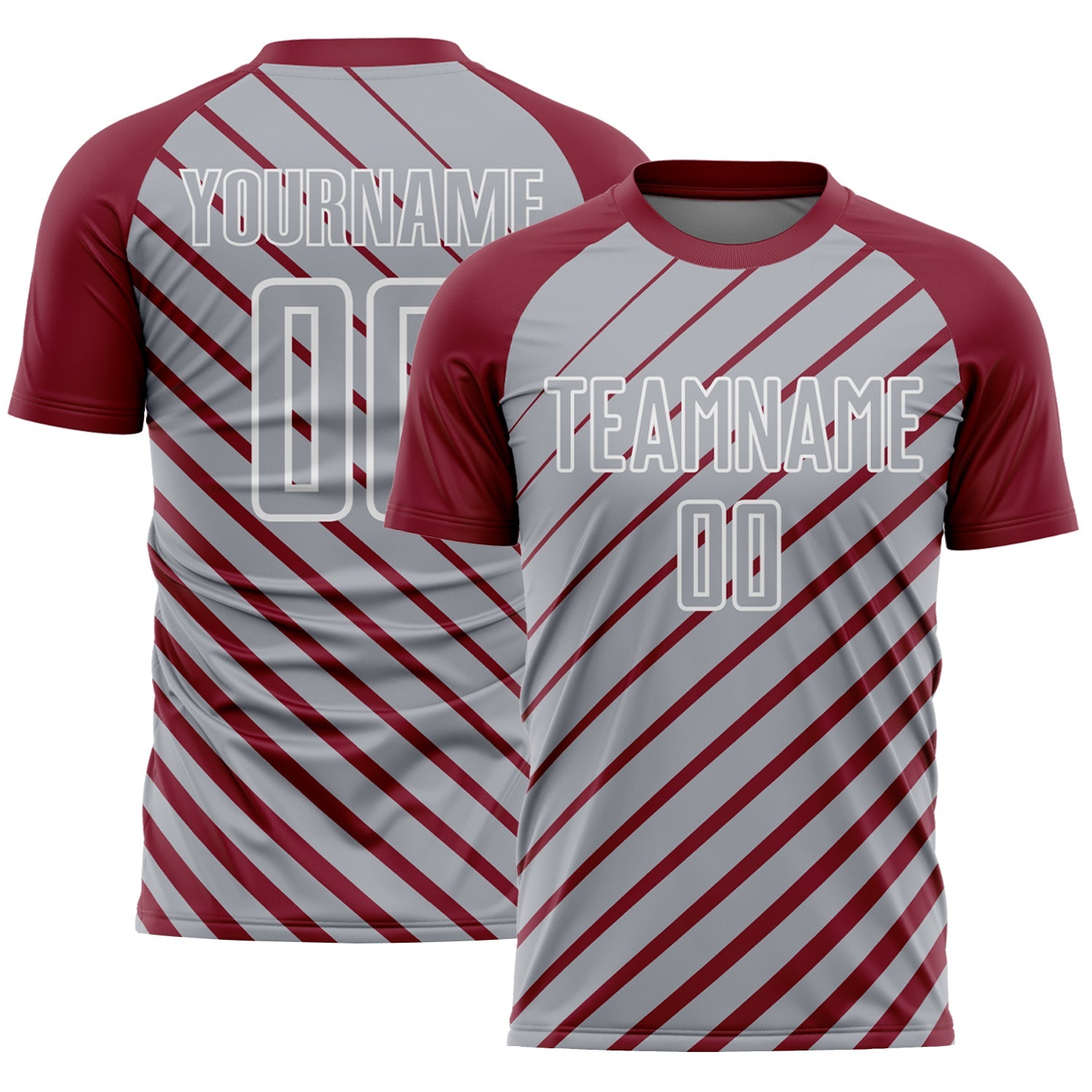 Custom Crimson Gray-White Lines Sublimation Soccer Uniform Jersey - Main View