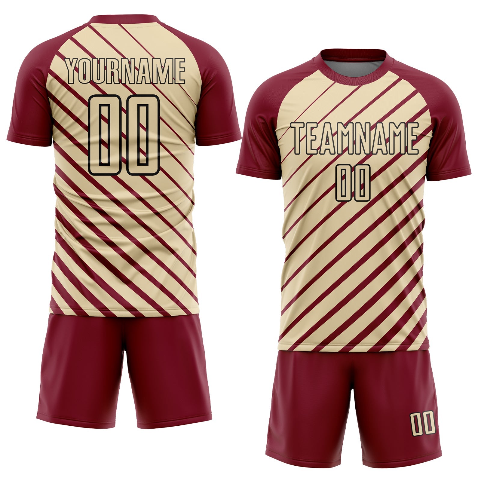 Custom Crimson Cream-Black Lines Sublimation Soccer Uniform Jersey view 2