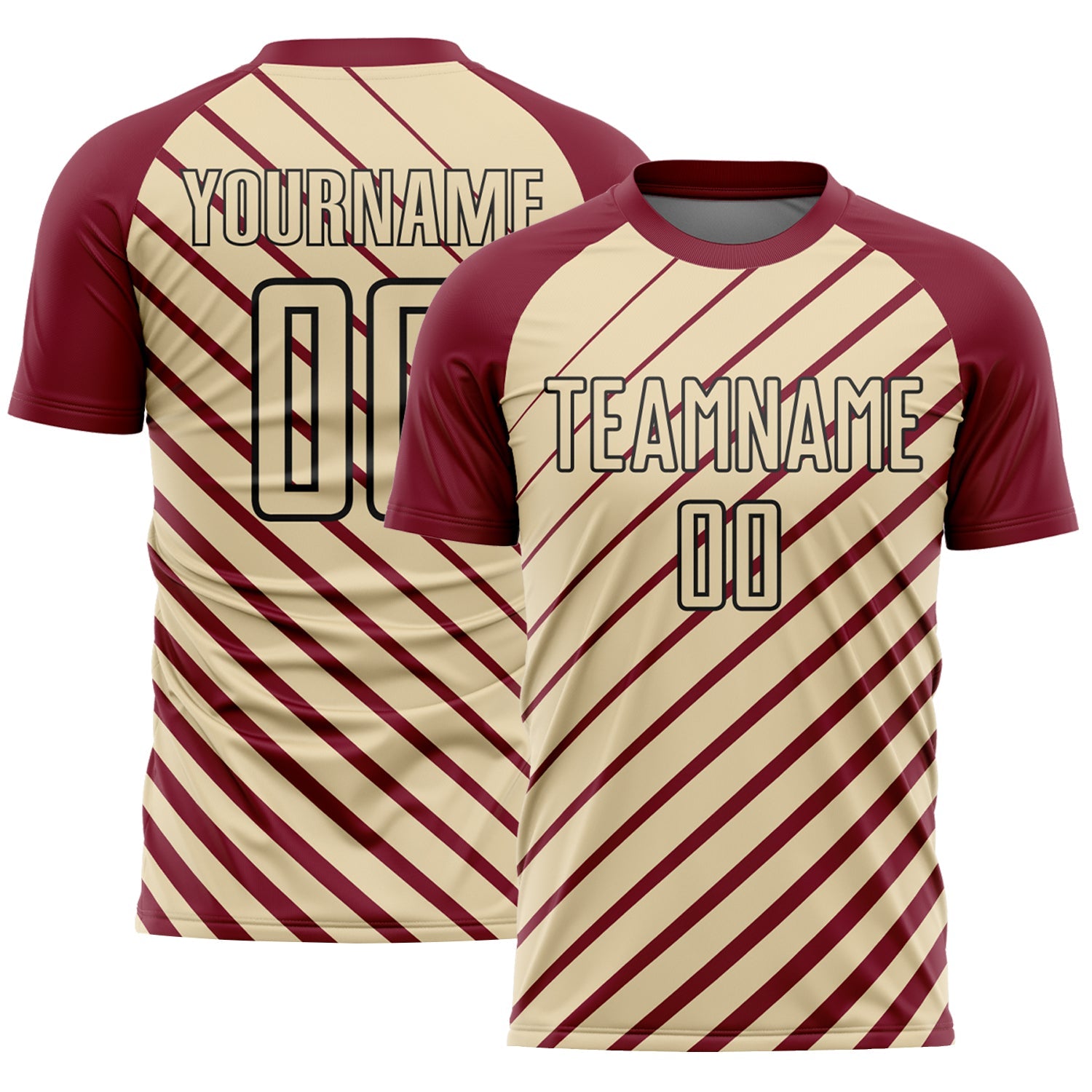 Custom Crimson Cream-Black Lines Sublimation Soccer Uniform Jersey - Main View