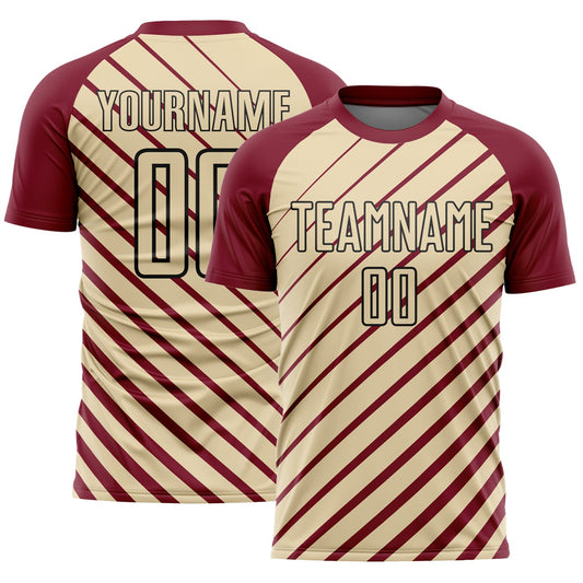 Custom Crimson Cream-Black Lines Sublimation Soccer Uniform Jersey - Main View
