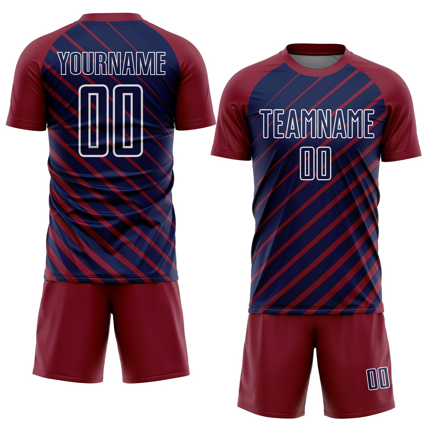 Custom Crimson Navy-White Lines Sublimation Soccer Uniform Jersey view 2
