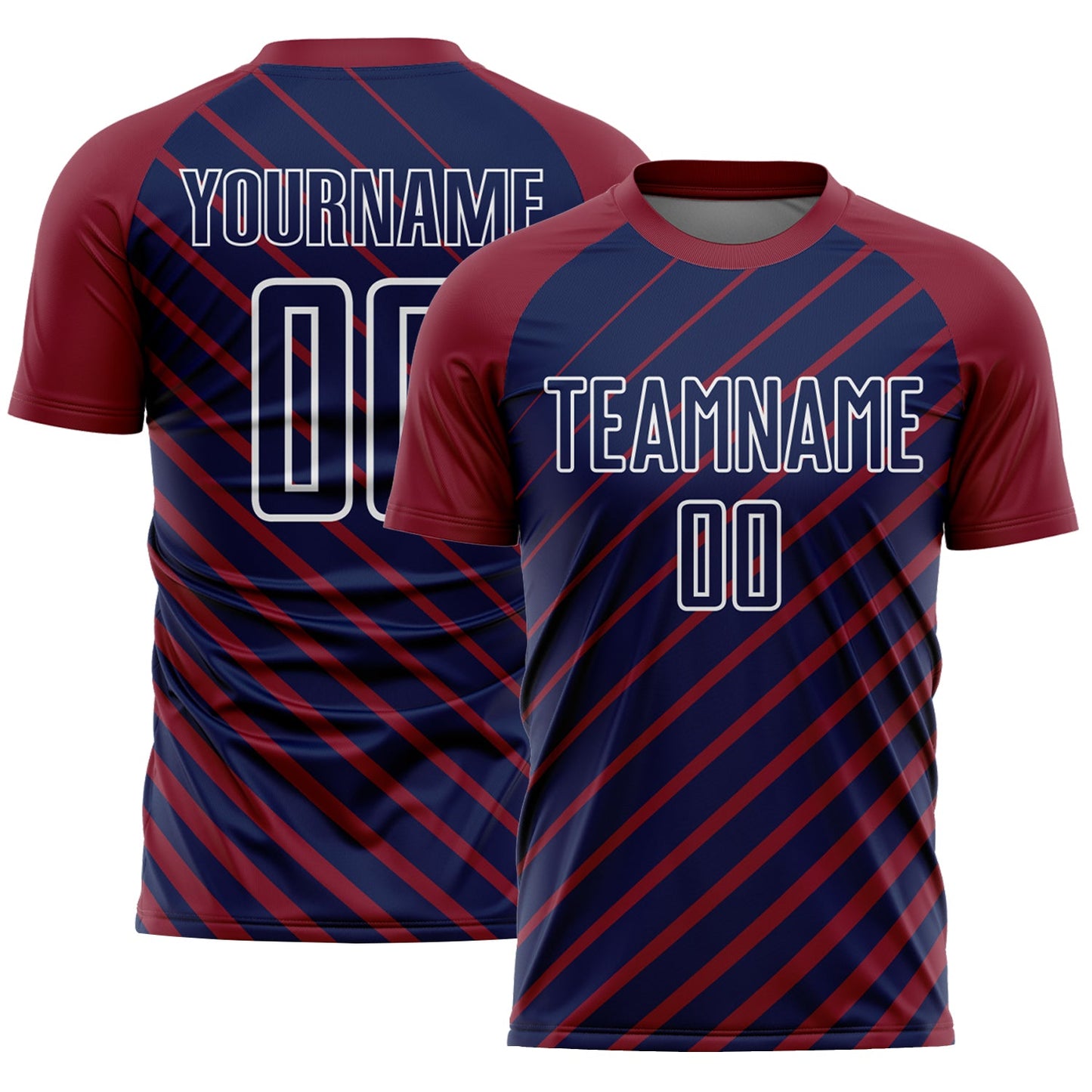 Custom Crimson Navy-White Lines Sublimation Soccer Uniform Jersey - Main View