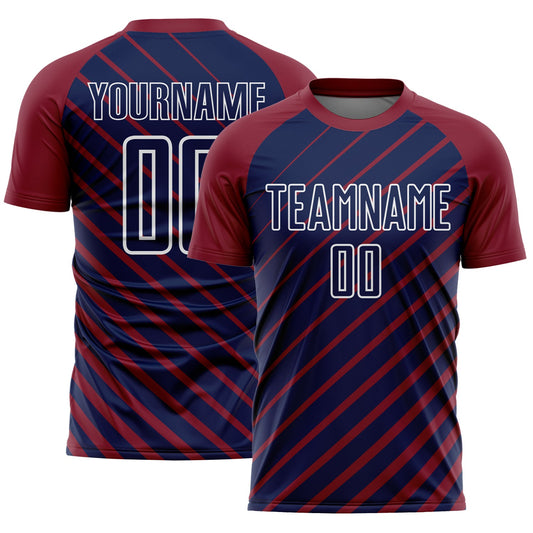 Custom Crimson Navy-White Lines Sublimation Soccer Uniform Jersey - Main View