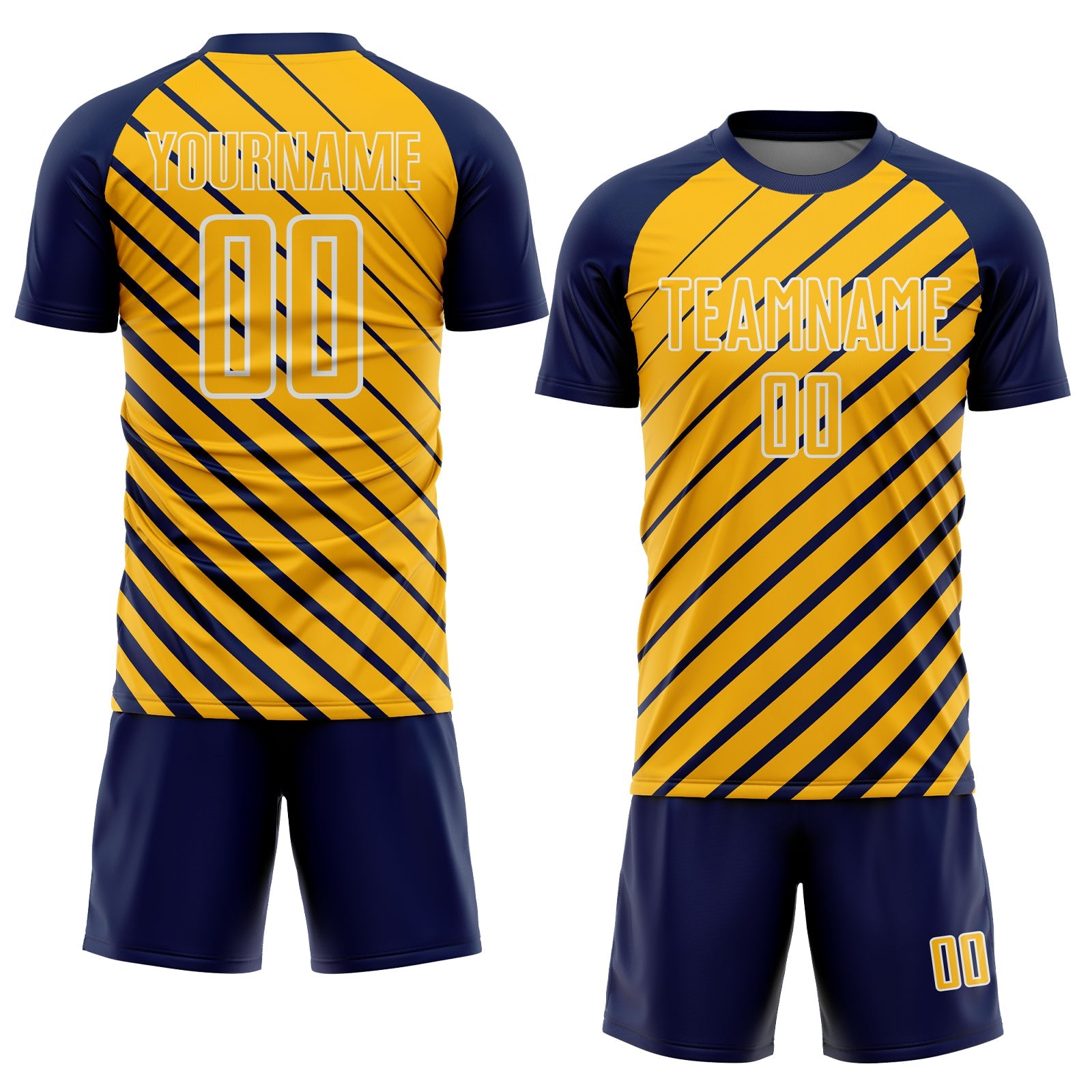 Custom Navy Gold-White Lines Sublimation Soccer Uniform Jersey view 2