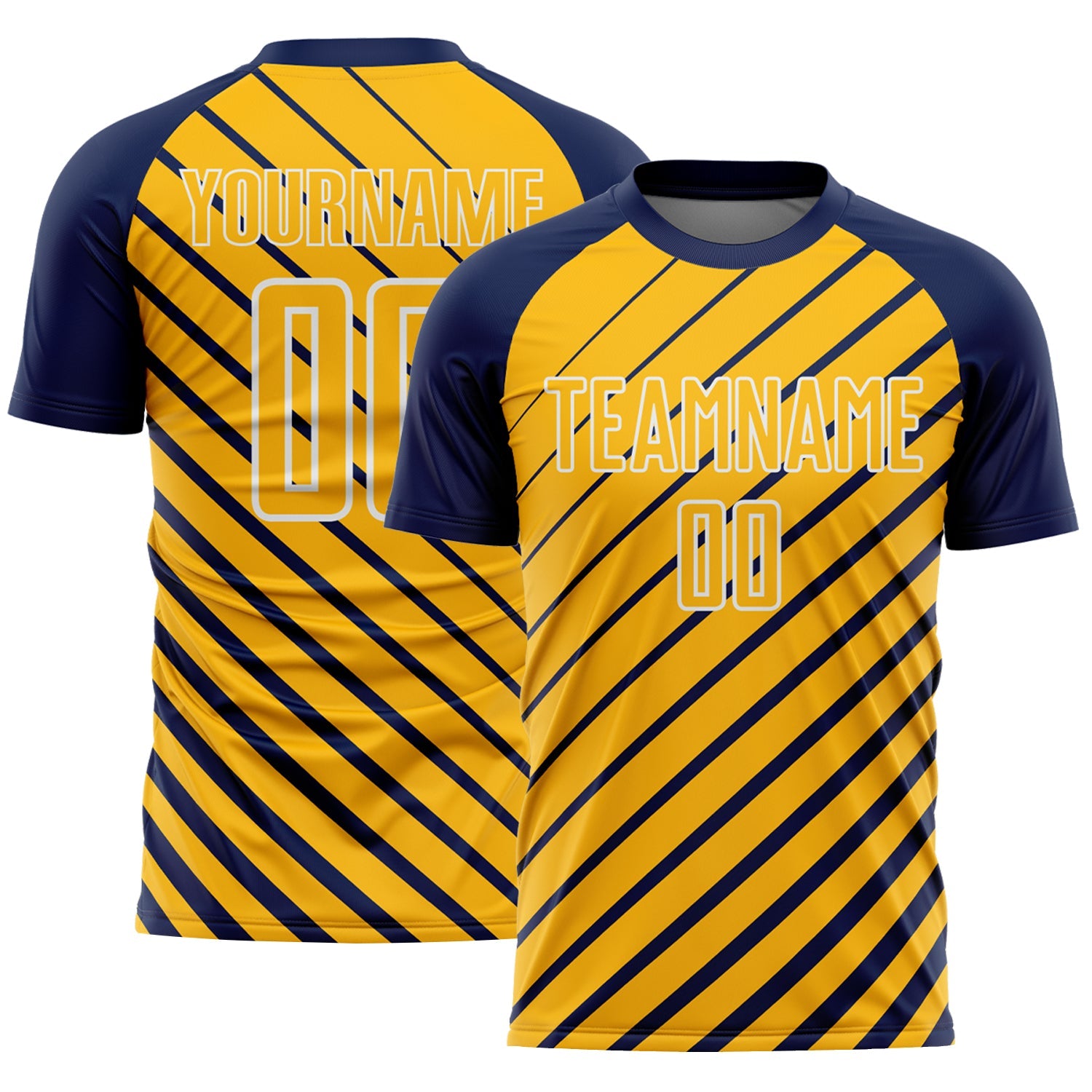 Custom Navy Gold-White Lines Sublimation Soccer Uniform Jersey - Main View