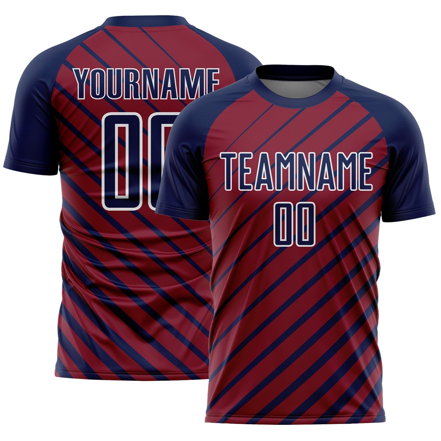 Custom Navy Crimson-White Lines Sublimation Soccer Uniform Jersey - Main View