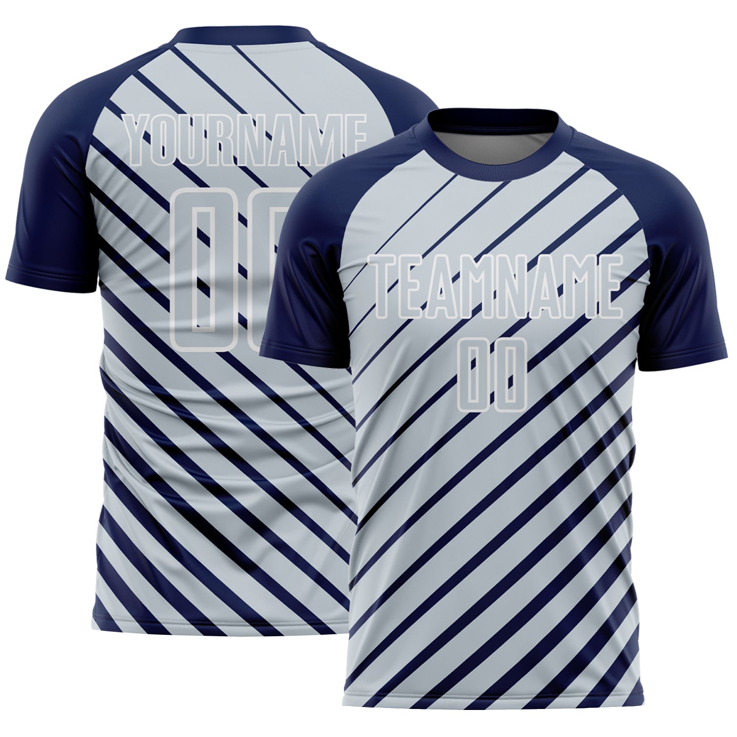 Custom Navy Silver-White Lines Sublimation Soccer Uniform Jersey - Main View