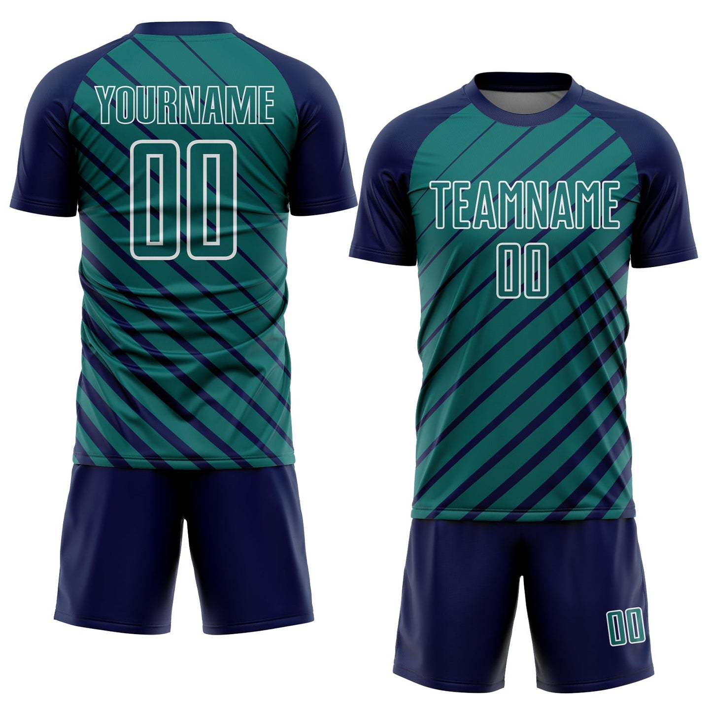 Custom Navy Teal-White Lines Sublimation Soccer Uniform Jersey view 2
