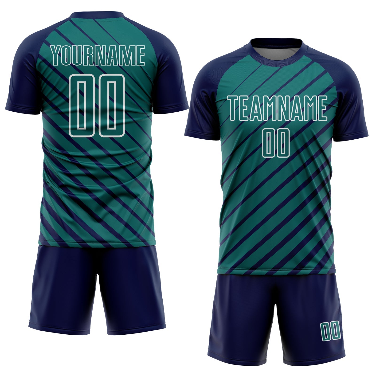 Custom Navy Teal-White Lines Sublimation Soccer Uniform Jersey view 2
