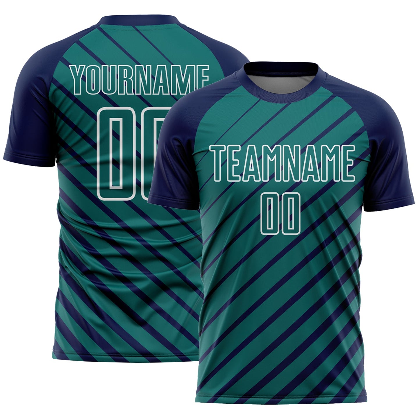 Custom Navy Teal-White Lines Sublimation Soccer Uniform Jersey - Main View