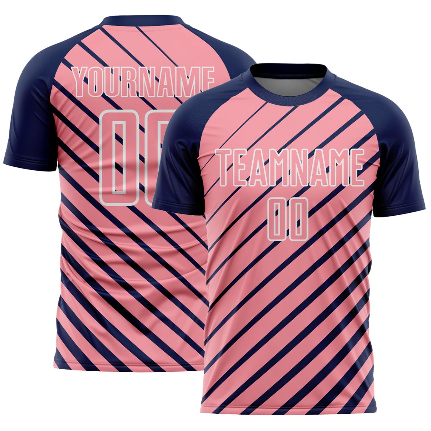 Custom Navy Medium Pink-White Lines Sublimation Soccer Uniform Jersey - Main View