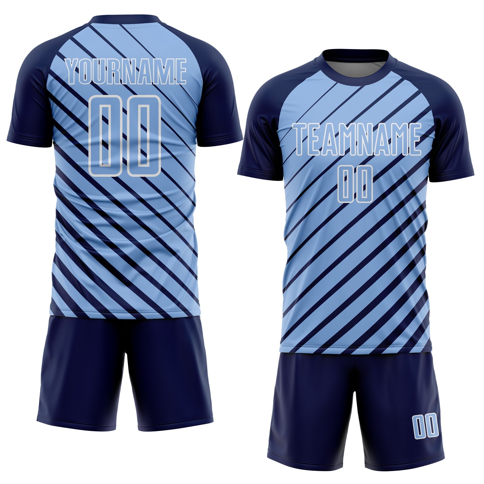 Custom Navy Light Blue-White Lines Sublimation Soccer Uniform Jersey view 2