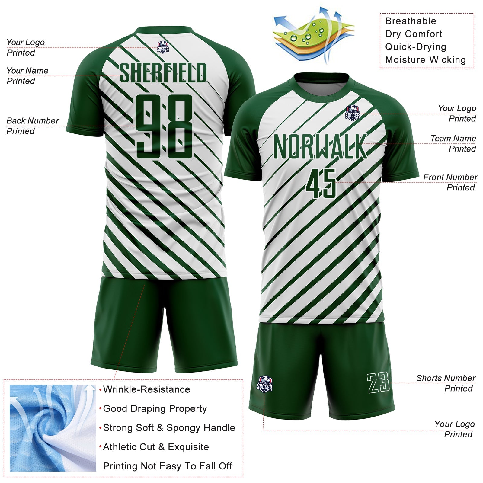 Custom Green White Lines Sublimation Soccer Uniform Jersey view 4