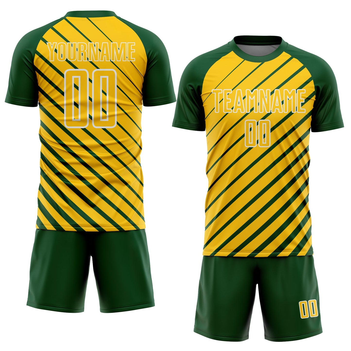 Custom Green Yellow-White Lines Sublimation Soccer Uniform Jersey view 2