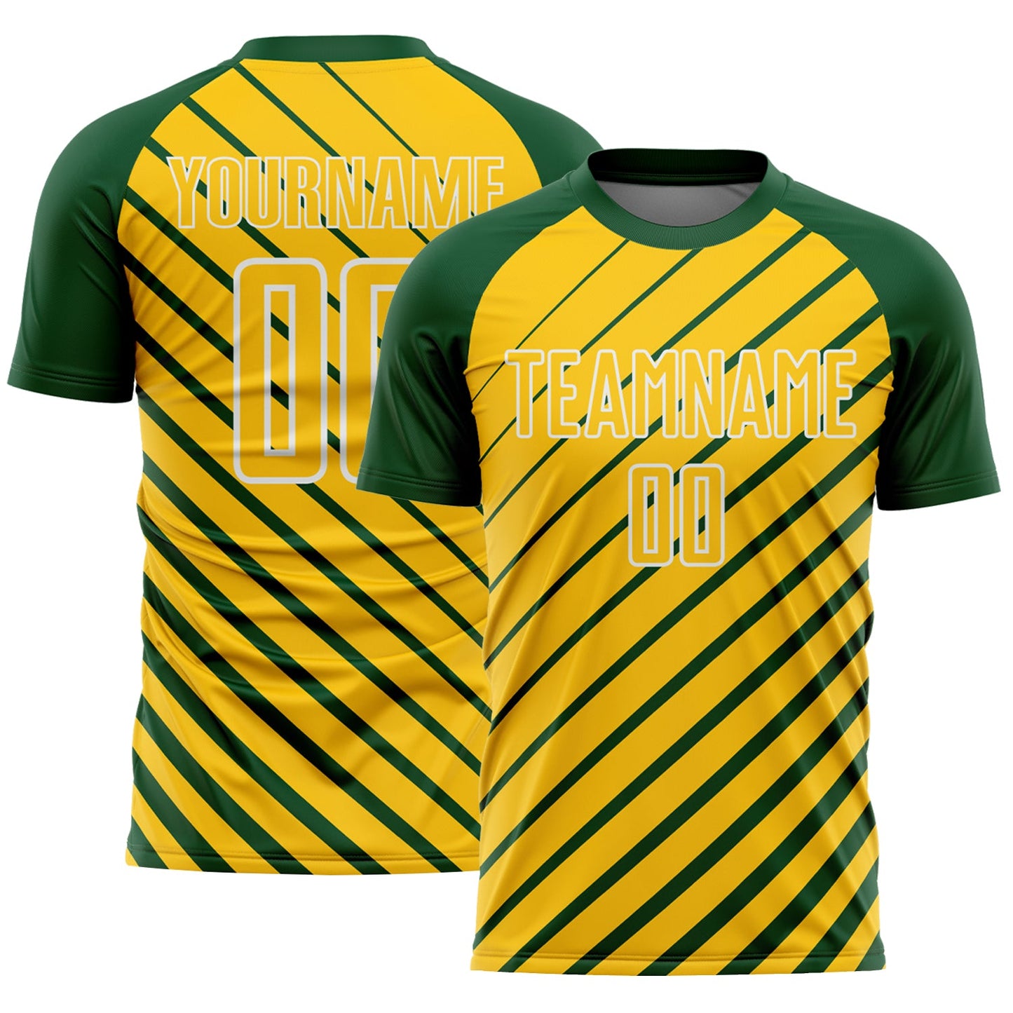 Custom Green Yellow-White Lines Sublimation Soccer Uniform Jersey - Main View