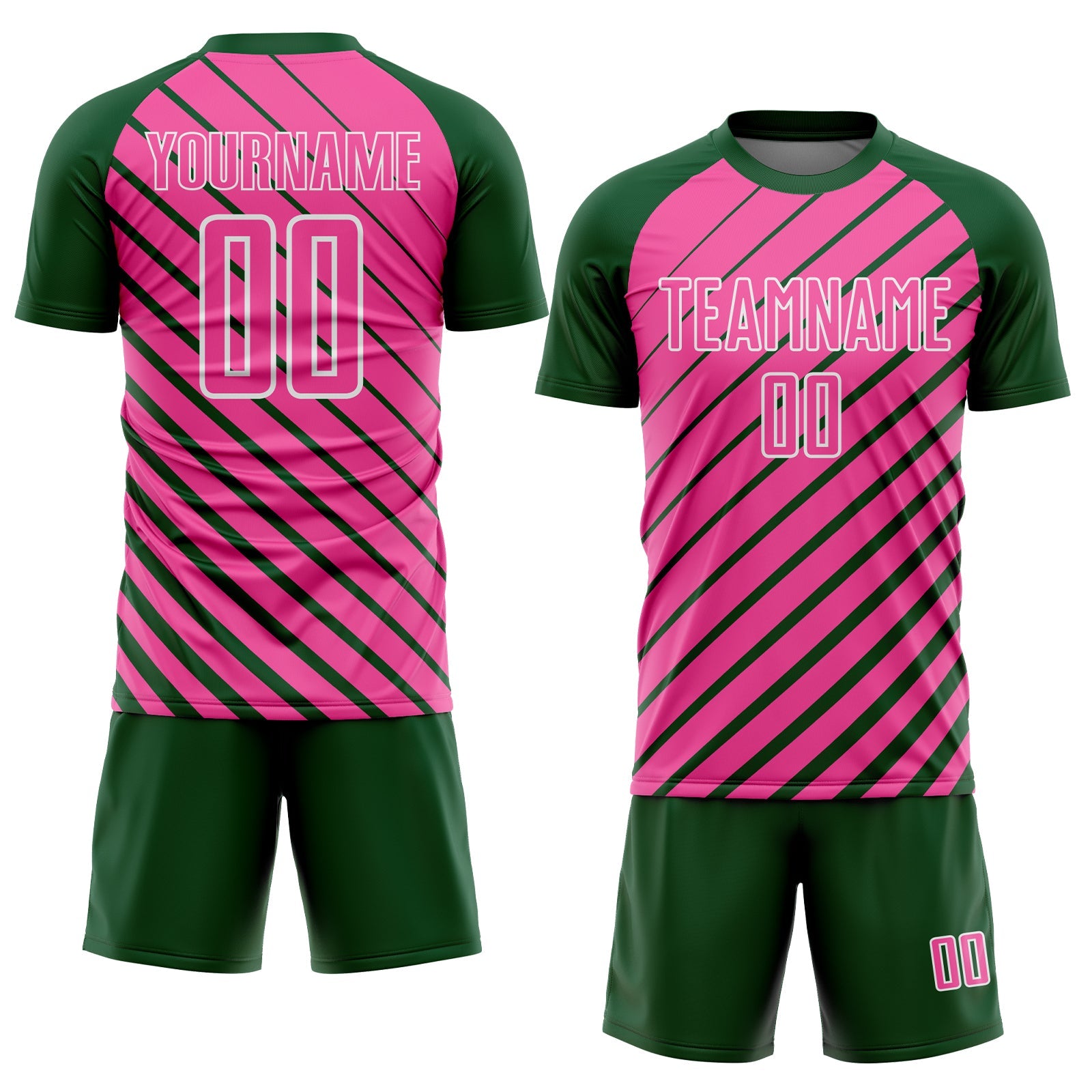 Custom Green Pink-White Lines Sublimation Soccer Uniform Jersey view 2