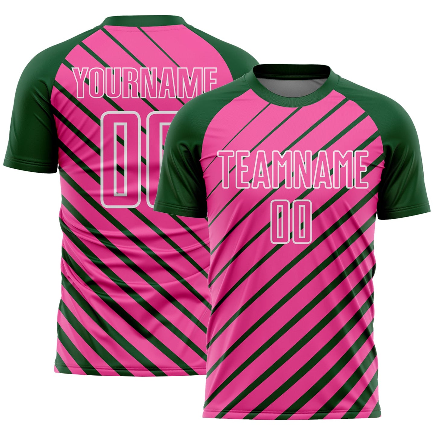 Custom Green Pink-White Lines Sublimation Soccer Uniform Jersey - Main View