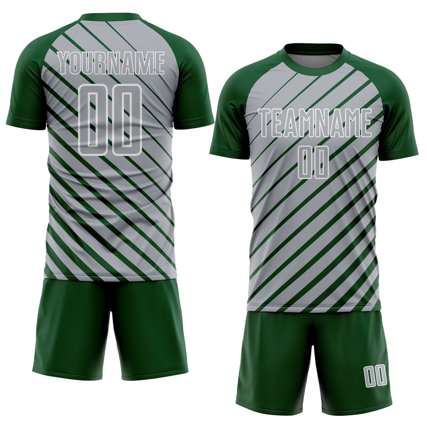 Custom Green Gray-White Lines Sublimation Soccer Uniform Jersey view 2