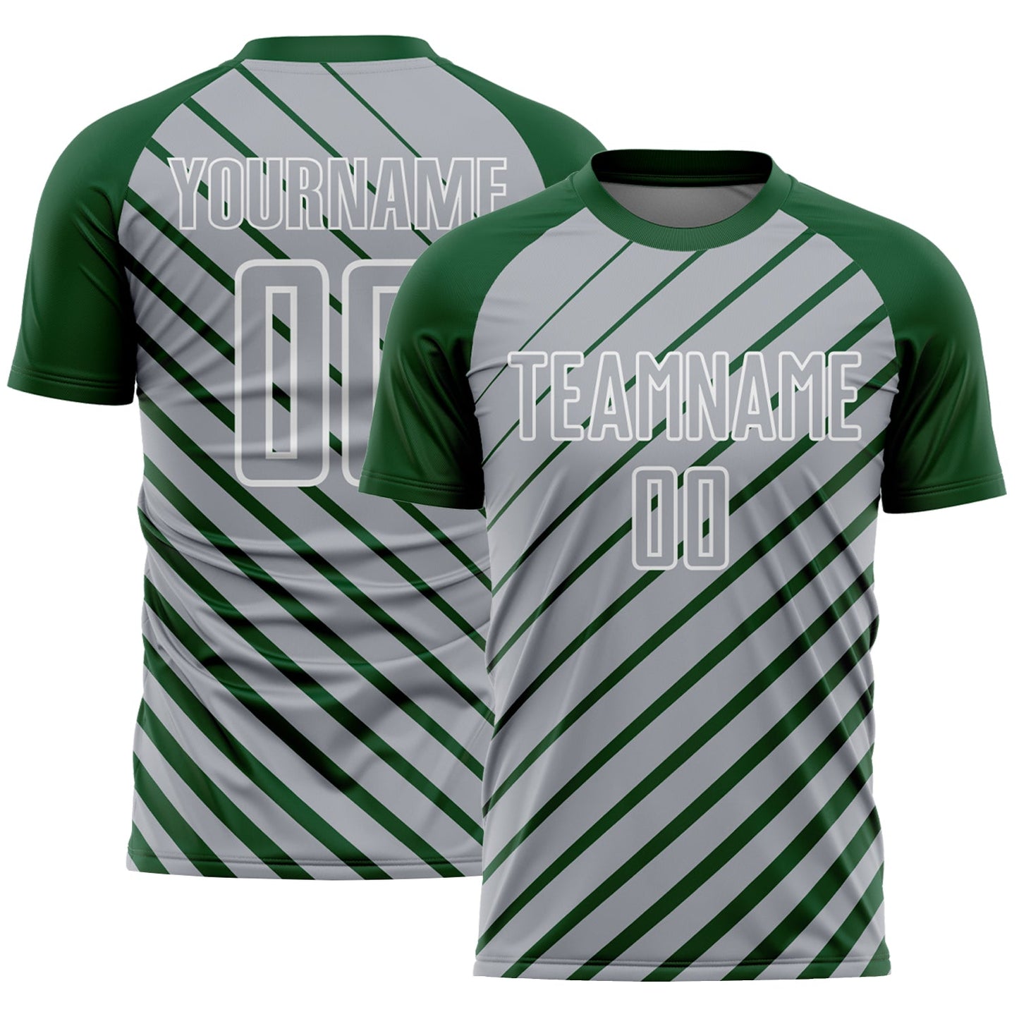 Custom Green Gray-White Lines Sublimation Soccer Uniform Jersey - Main View