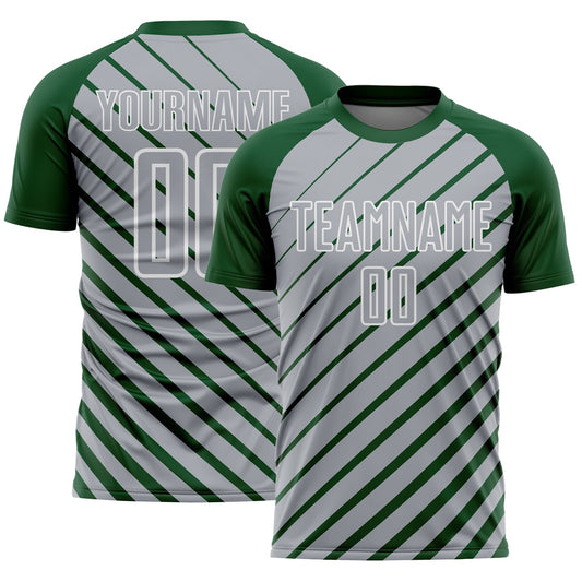 Custom Green Gray-White Lines Sublimation Soccer Uniform Jersey - Main View