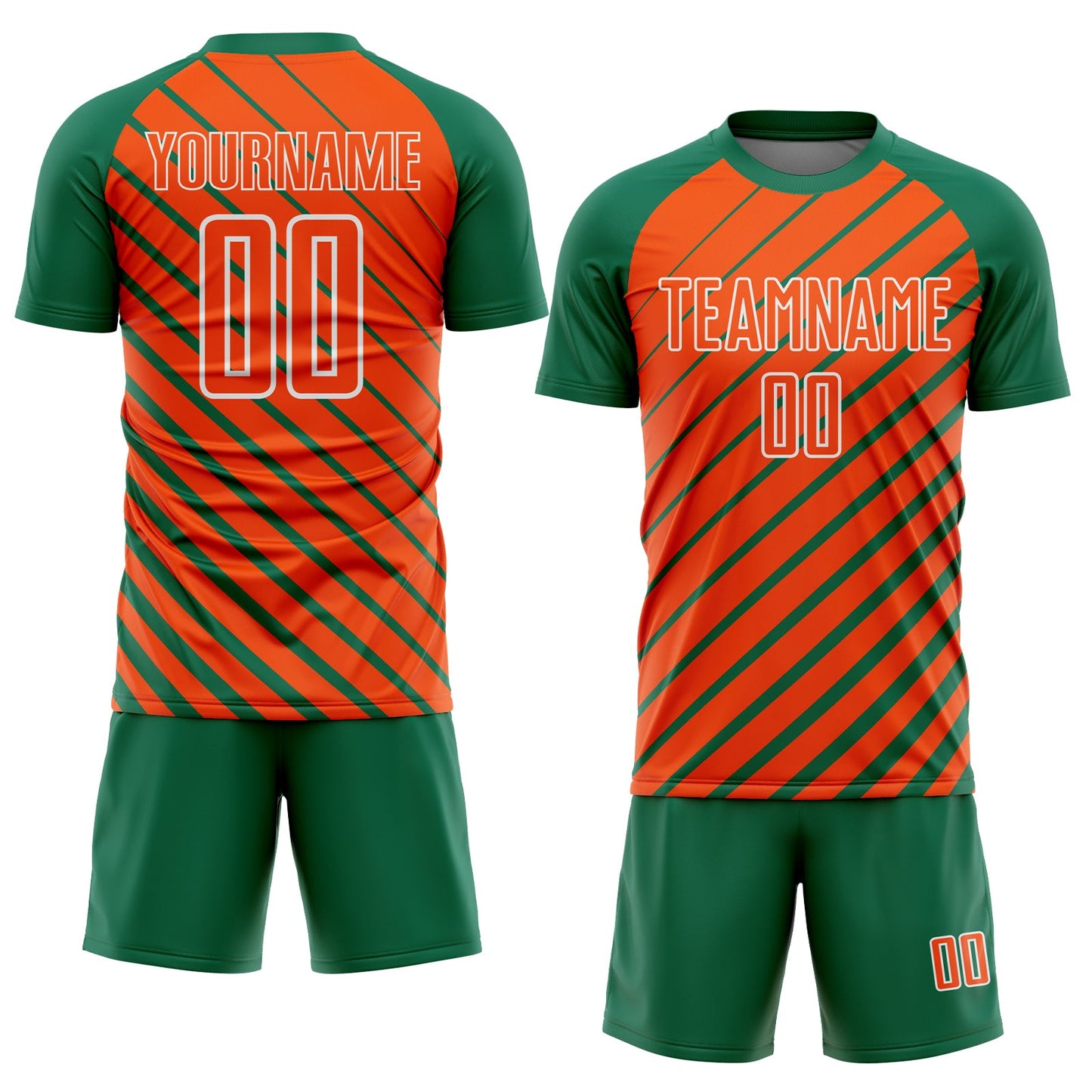 Custom Kelly Green Orange-White Lines Sublimation Soccer Uniform Jersey view 2