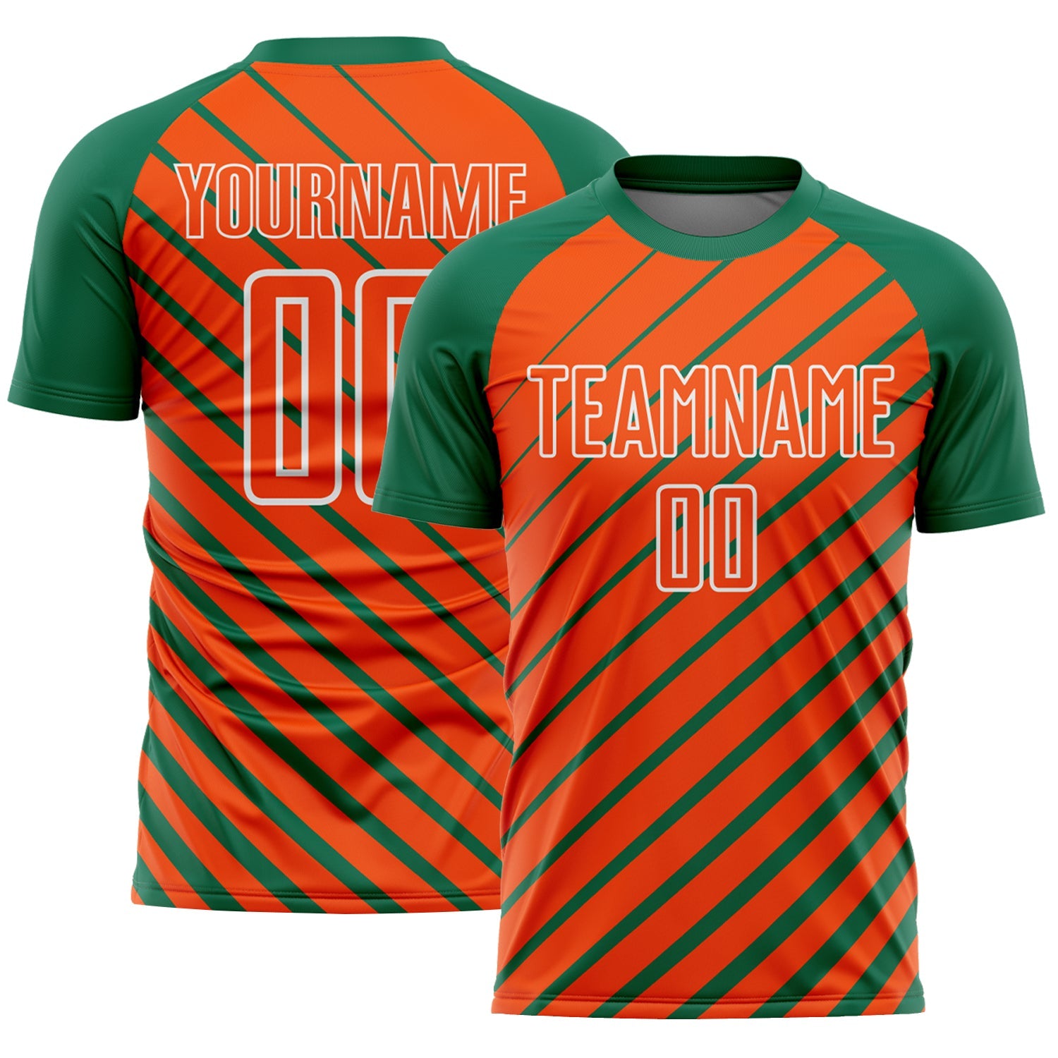 Custom Kelly Green Orange-White Lines Sublimation Soccer Uniform Jersey - Main View