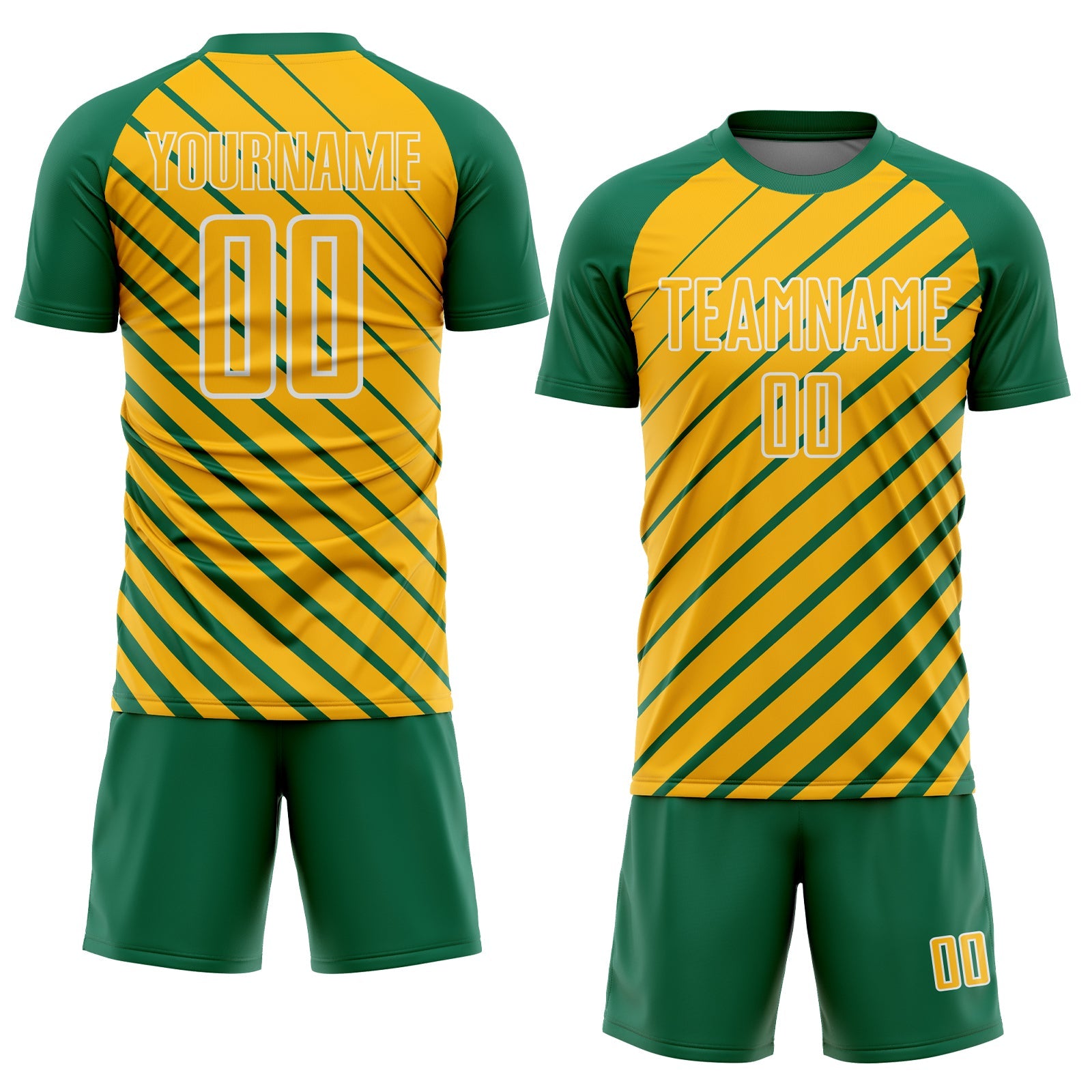 Custom Kelly Green Gold-White Lines Sublimation Soccer Uniform Jersey view 2