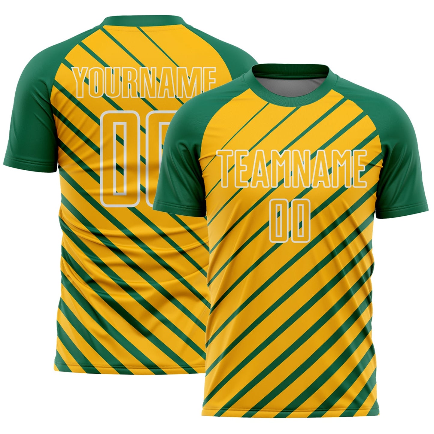 Custom Kelly Green Gold-White Lines Sublimation Soccer Uniform Jersey - Main View