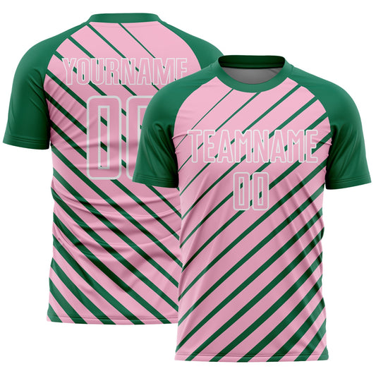 Custom Kelly Green Light Pink-White Lines Sublimation Soccer Uniform Jersey - Main View