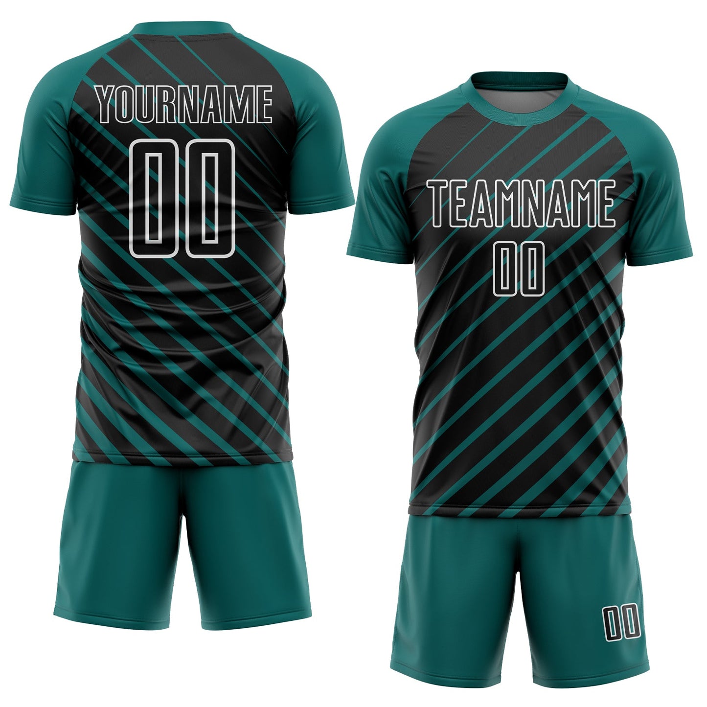 Custom Teal Black-White Lines Sublimation Soccer Uniform Jersey view 2