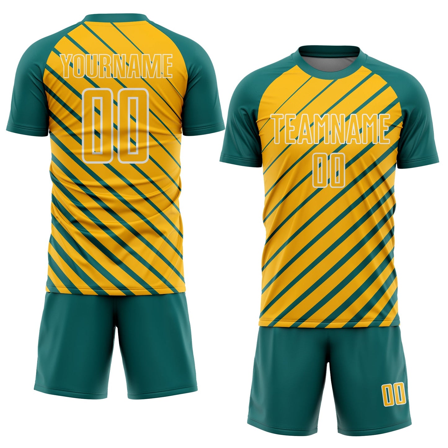 Custom Teal Gold-White Lines Sublimation Soccer Uniform Jersey view 2