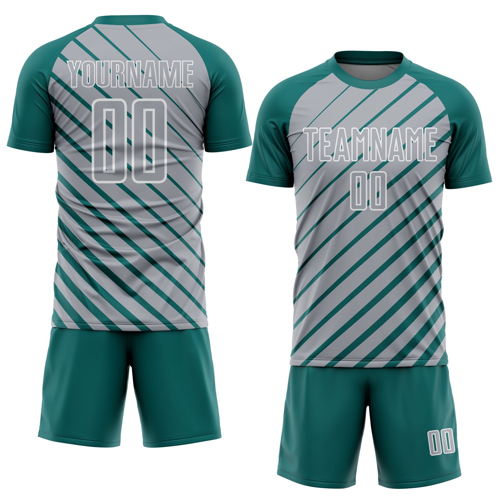 Custom Teal Gray-White Lines Sublimation Soccer Uniform Jersey view 2