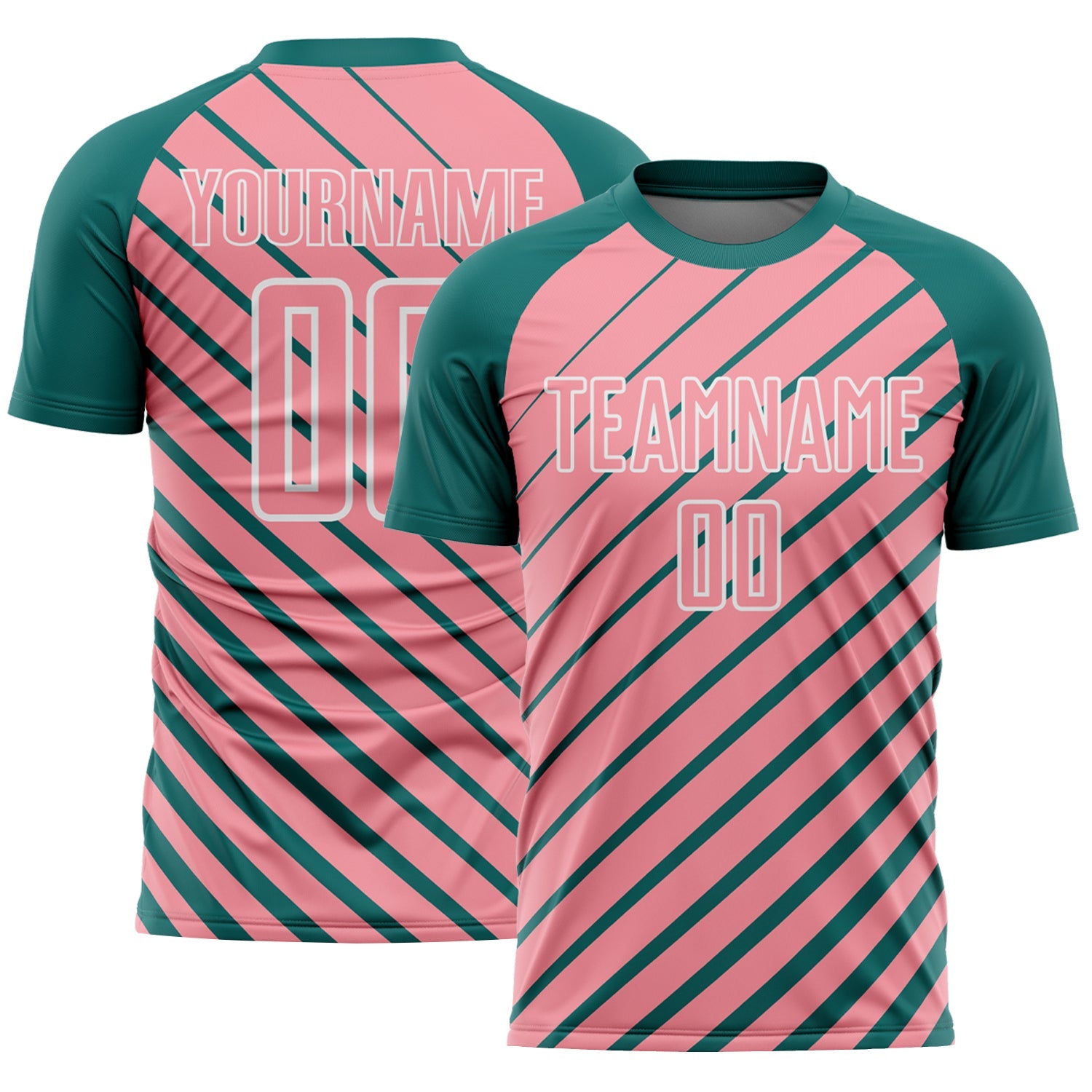 Custom Teal Medium Pink-White Lines Sublimation Soccer Uniform Jersey - Main View