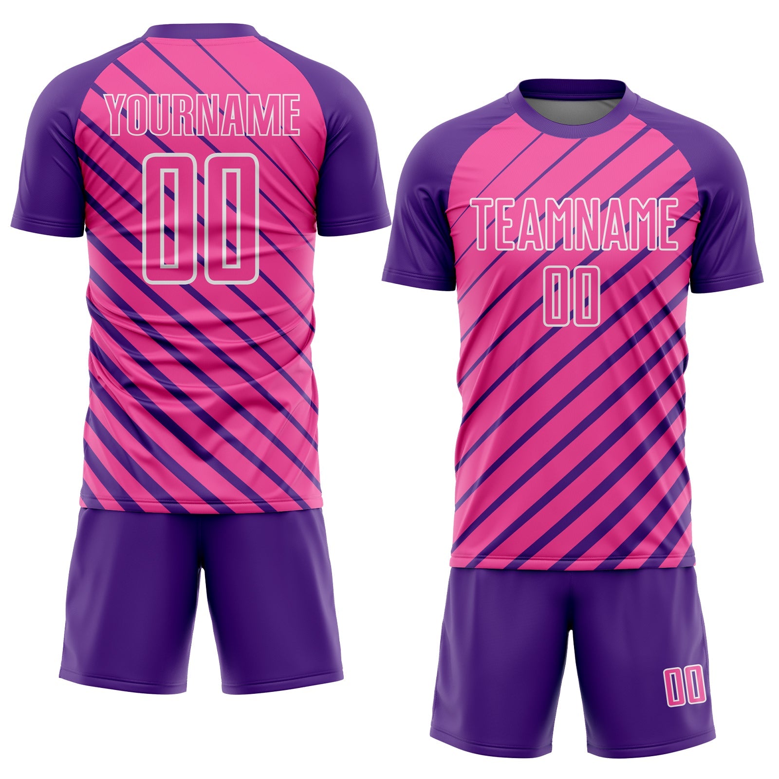 Custom Purple Pink-White Lines Sublimation Soccer Uniform Jersey view 2