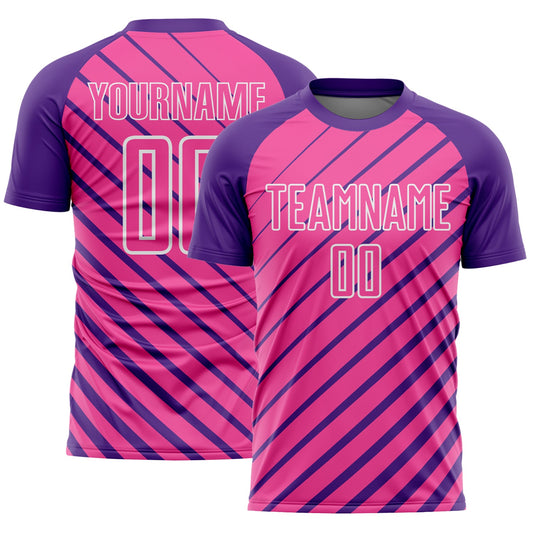 Custom Purple Pink-White Lines Sublimation Soccer Uniform Jersey - Main View