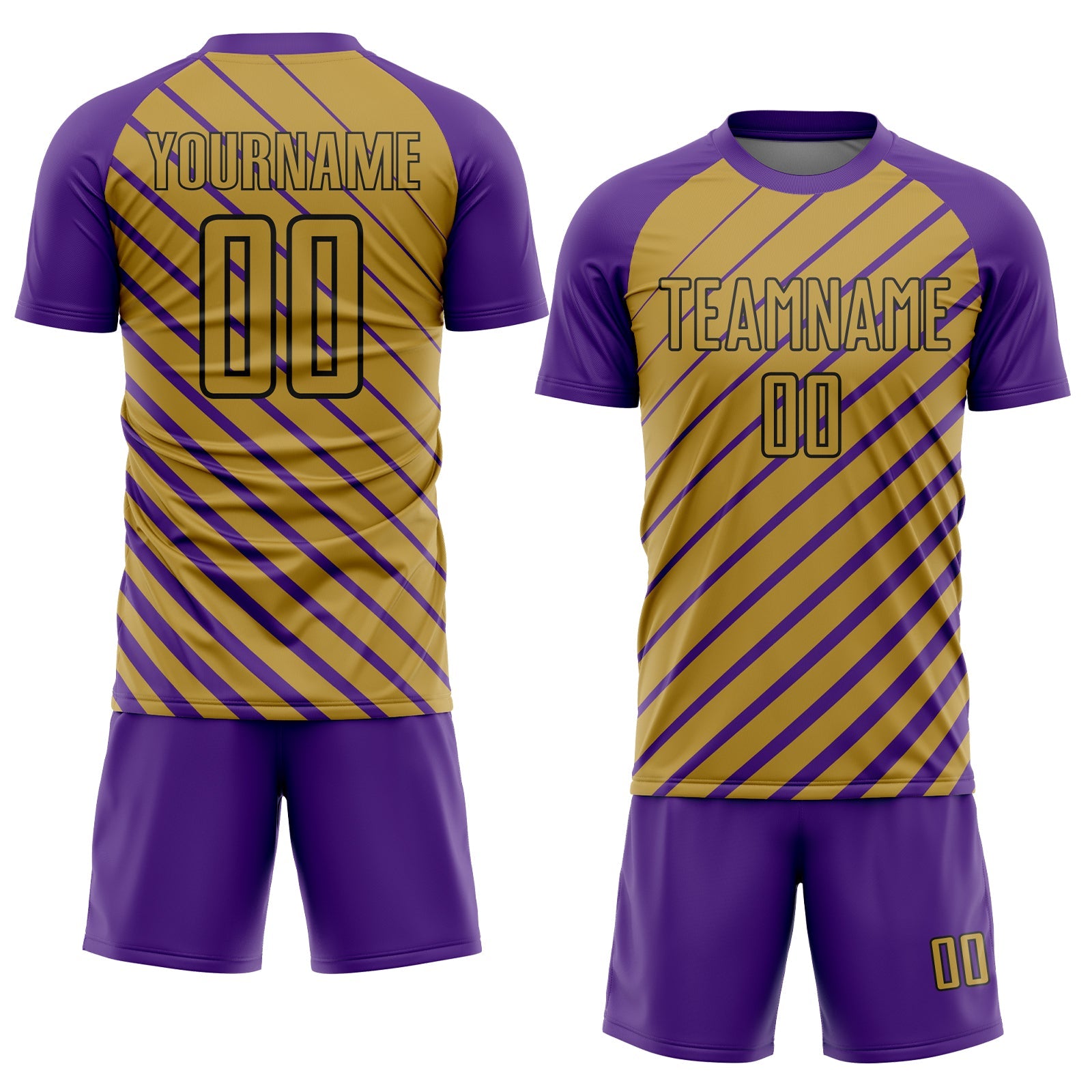 Custom Purple Old Gold-Black Lines Sublimation Soccer Uniform Jersey view 2